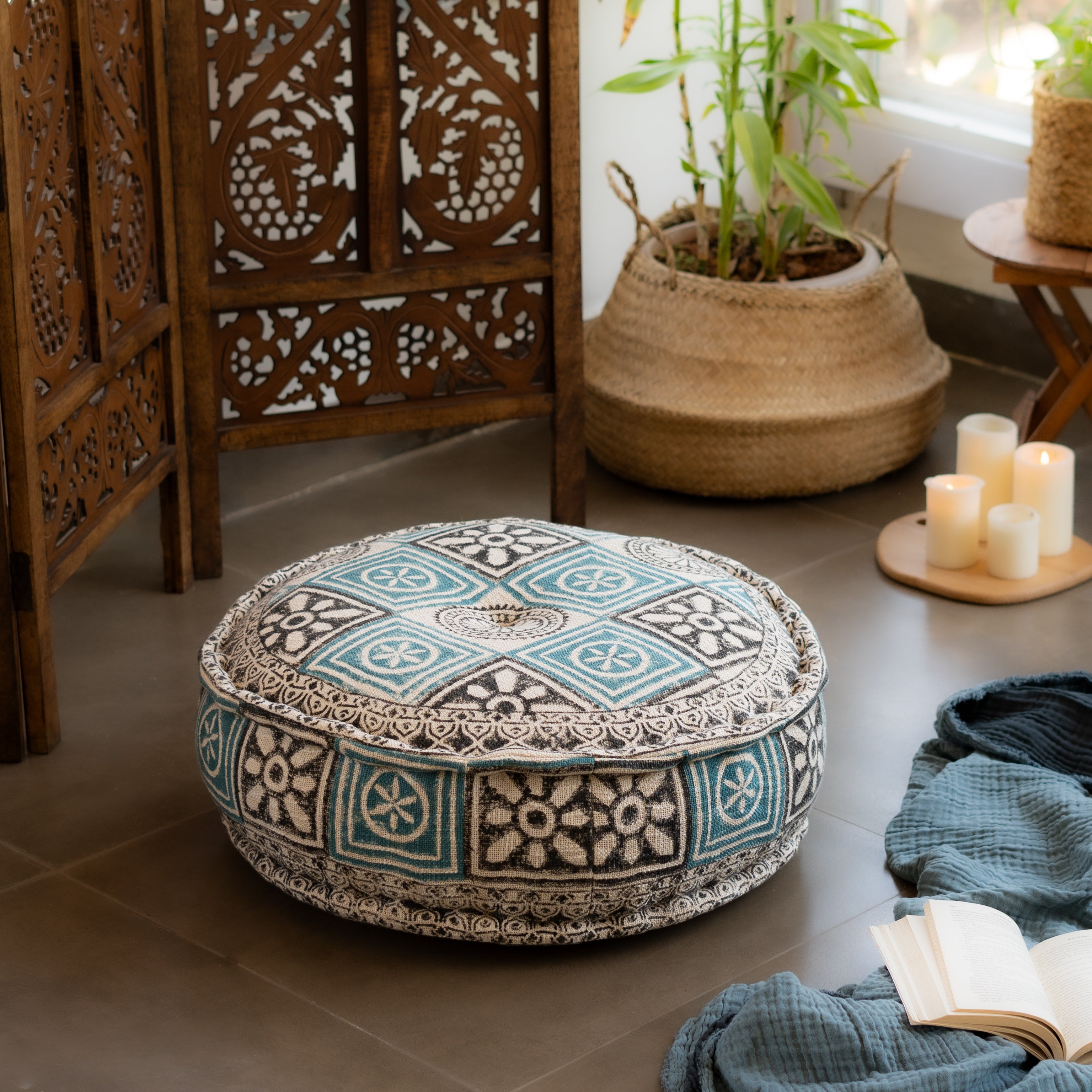 Hand Block Print Round Floor Cushions