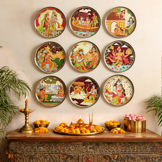 Ramayan Bengal Pattachitra Wall Plates -Set of 9