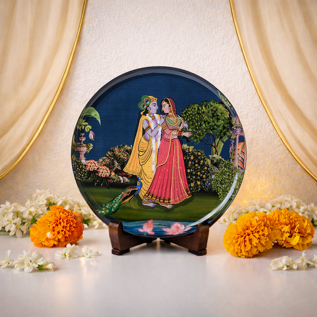 Radha-Krishna Wall Plate with Wooden Stand