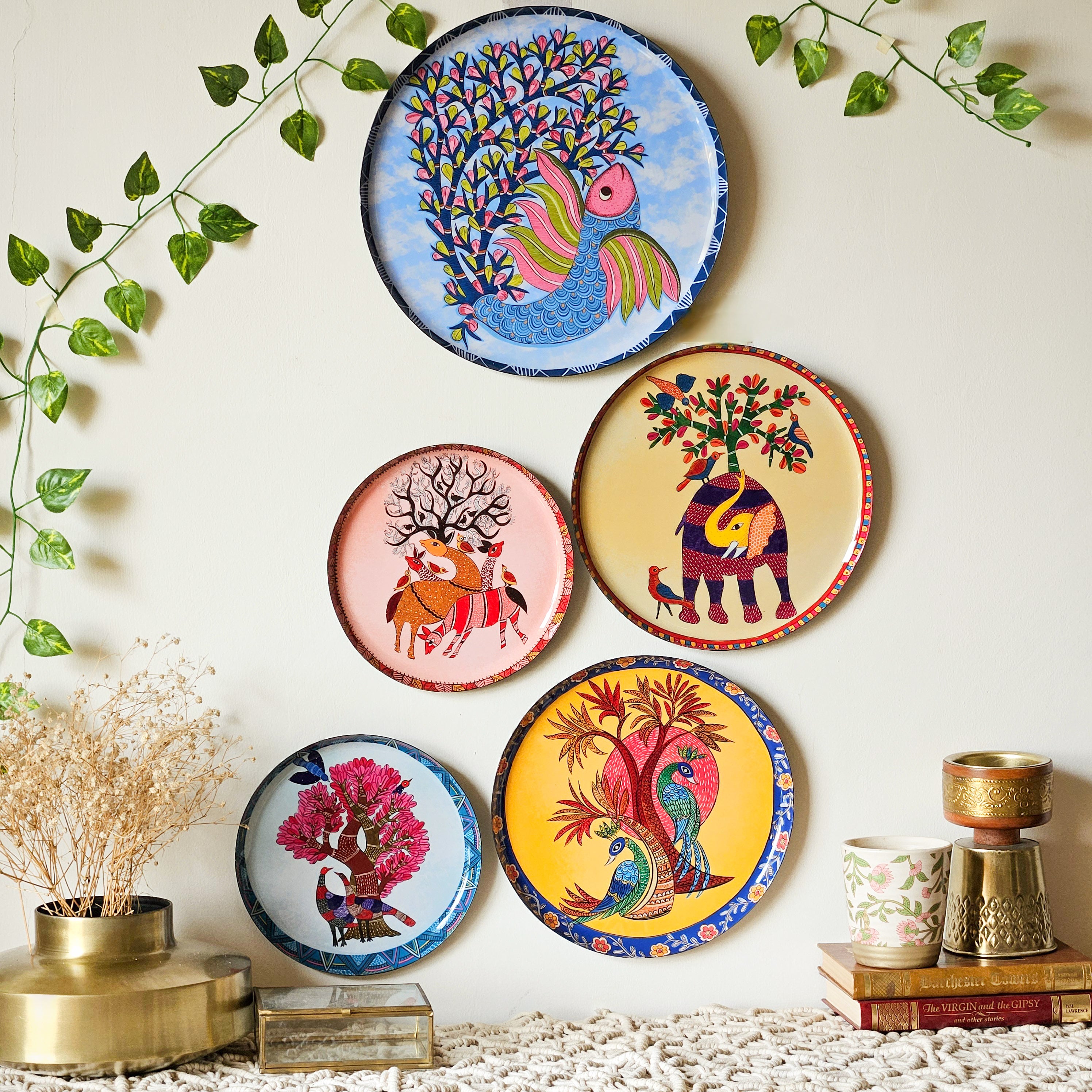 Gondh Art Wall Plates - Set of 5
