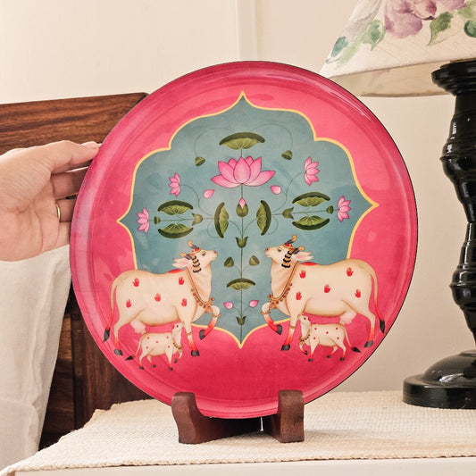 Pichwai Single Wall Plate with wooden Stand