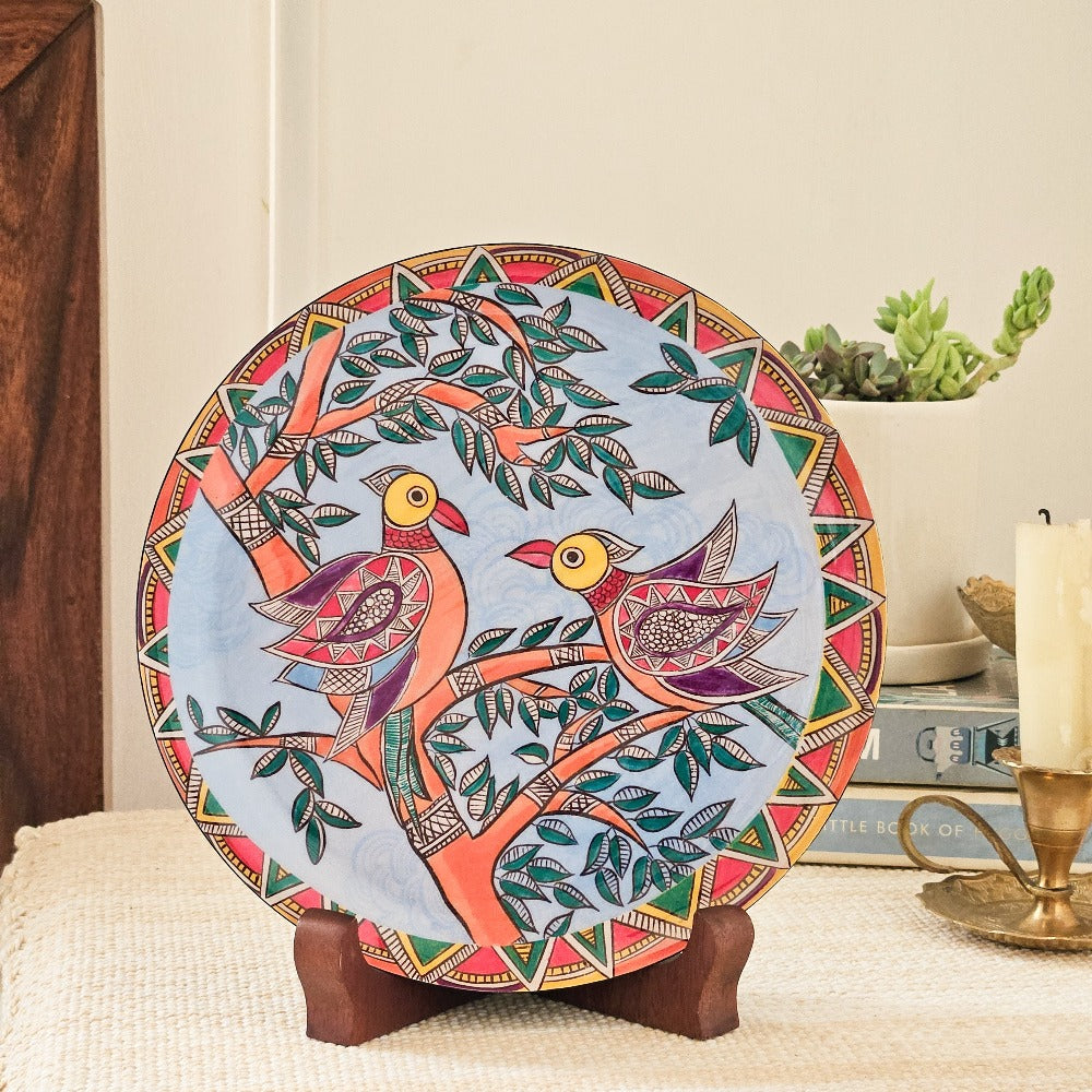 Madhubani Single Wall Plate with wooden stand