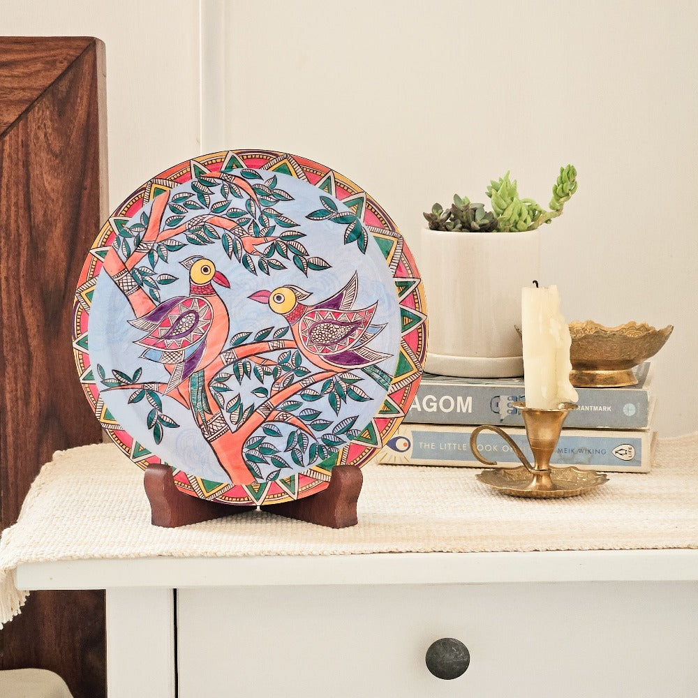 Madhubani Single Wall Plate with wooden stand