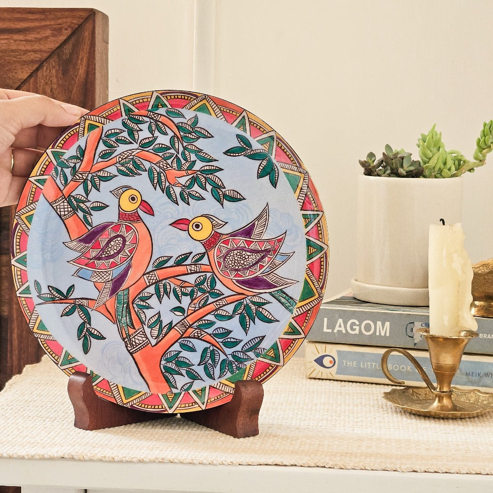Madhubani Single Wall Plate with wooden stand