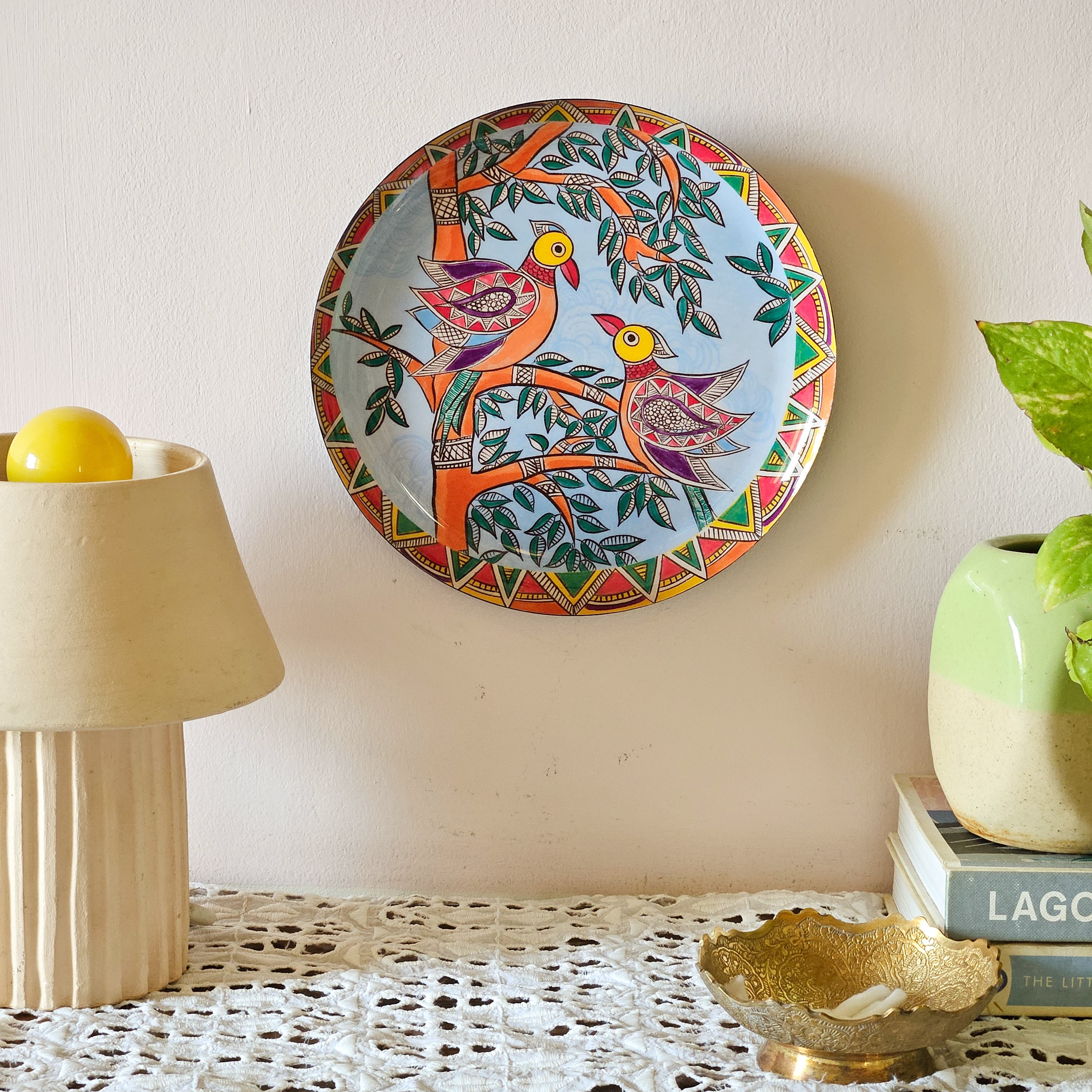 Madhubani Single Wall Plate with wooden stand