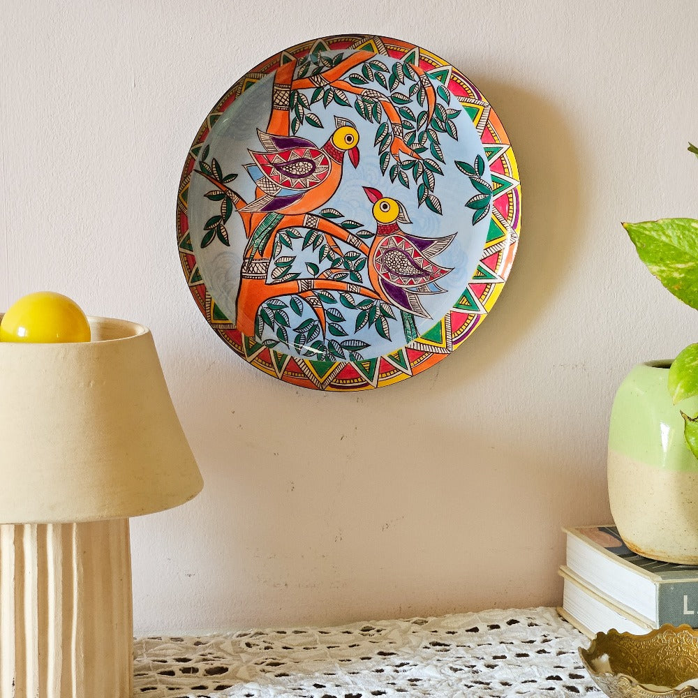 Madhubani Single Wall Plate with wooden stand