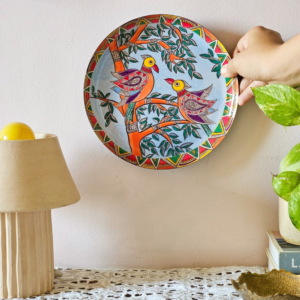 Madhubani Single Wall Plate with wooden stand