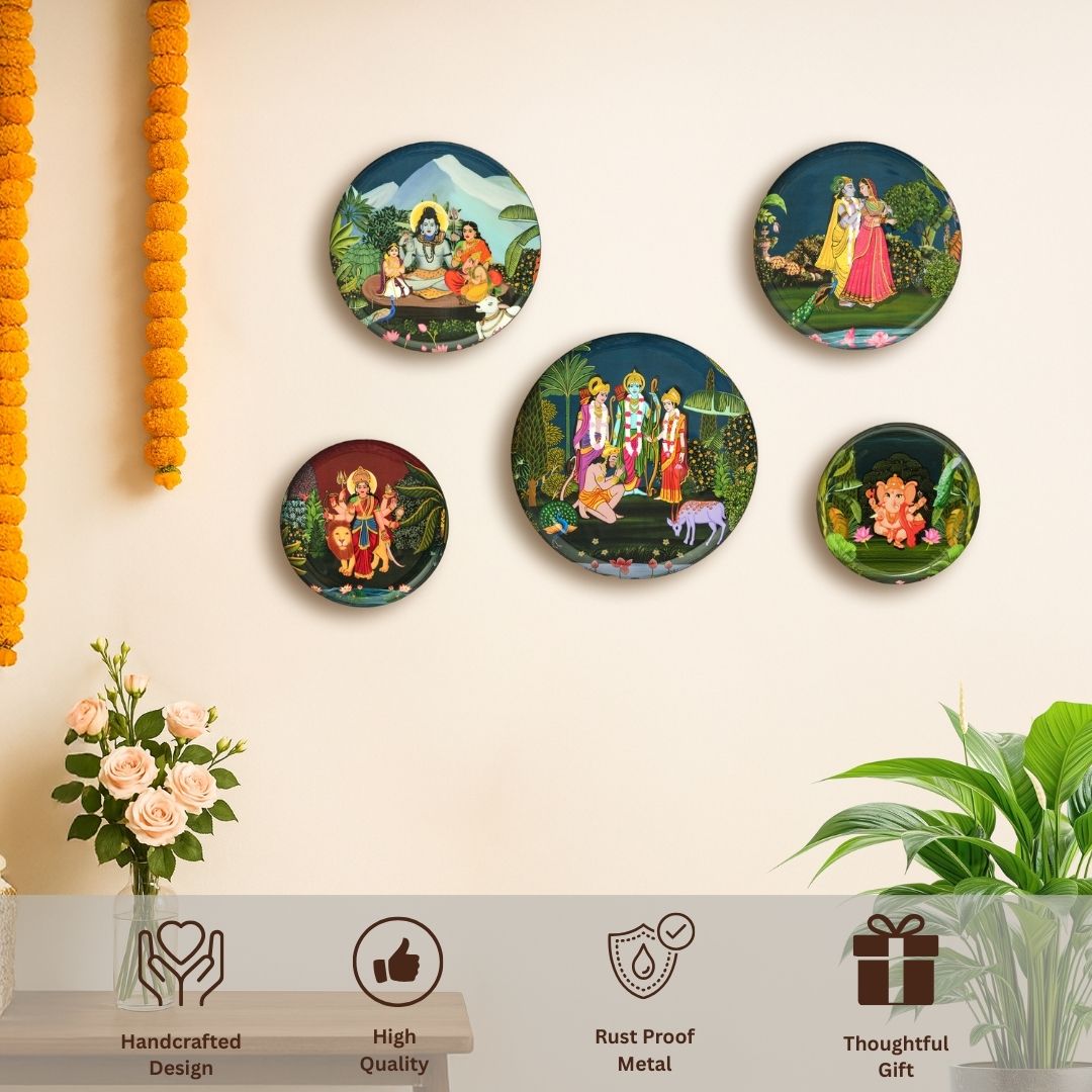 Gods Of India - Set of 5 Wall Plates