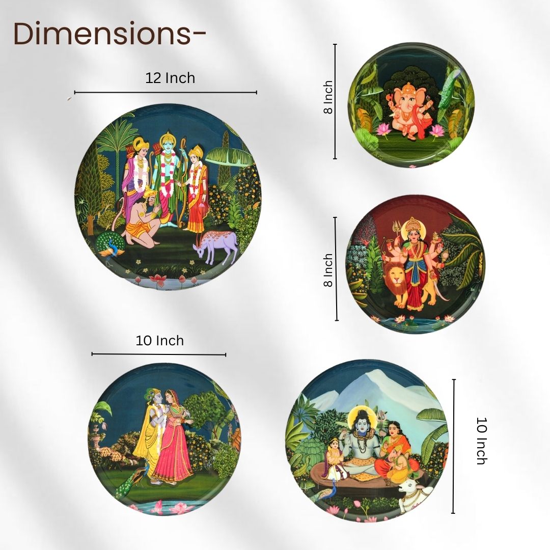 Gods Of India - Set of 5 Wall Plates