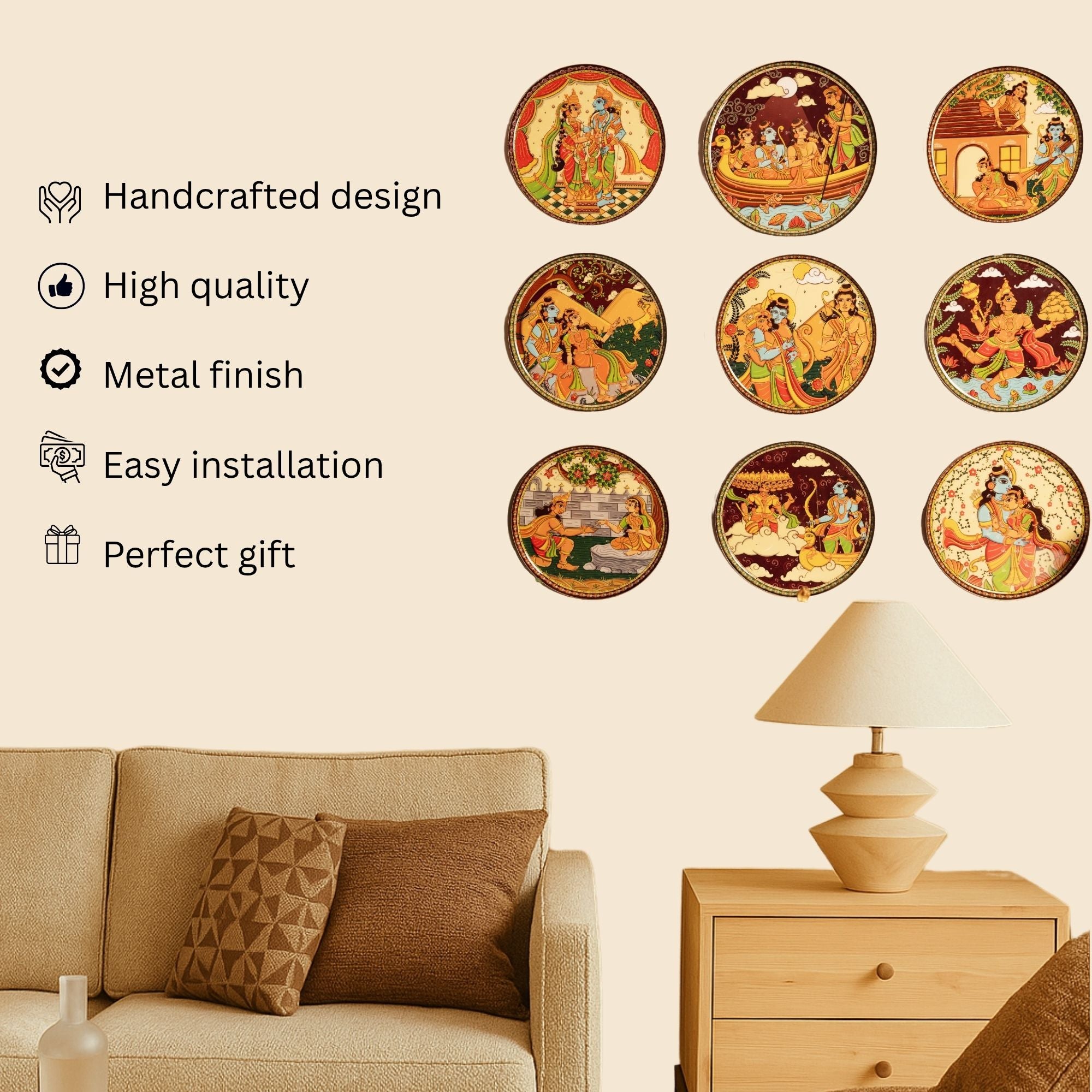 Ramayan Bengal Pattachitra Wall Plates -Set of 9