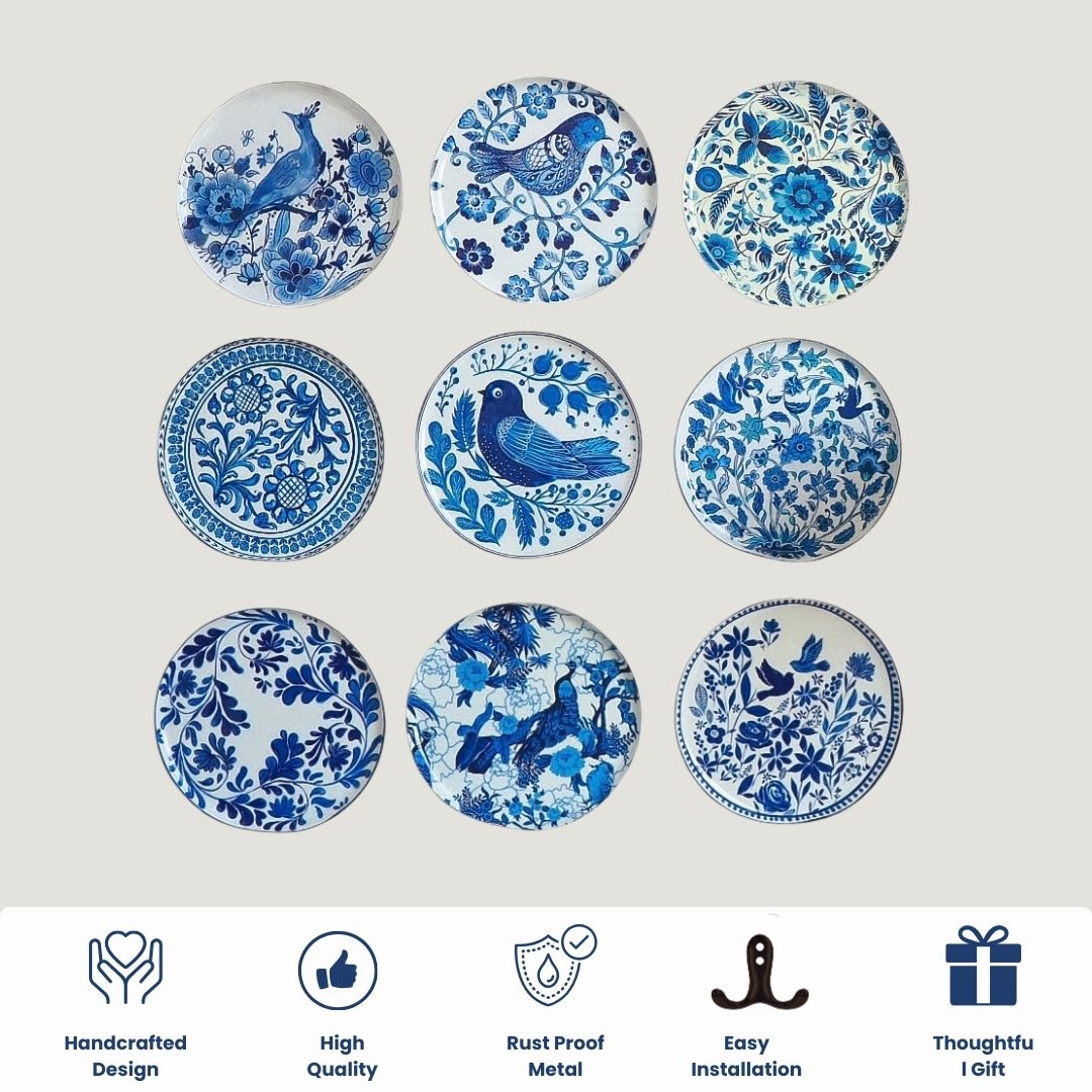 Holland Delft Art Wall Plates- Set of 9