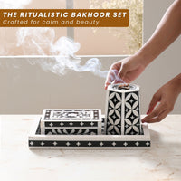 Artistic Bakhoor Set with Incense Holder, Storage and Multipurpose tray - Black