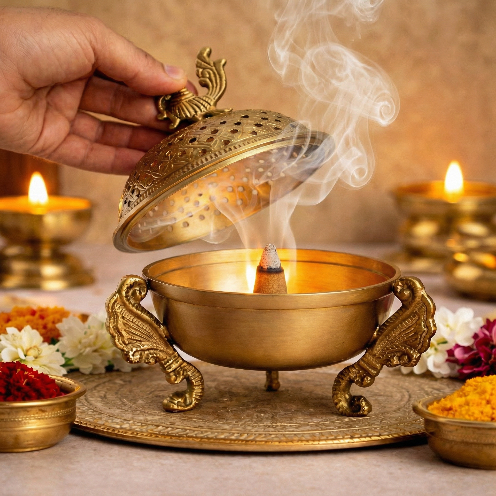 Sanchi Brass Loban lamp / Dhoop Dani / Dhuni