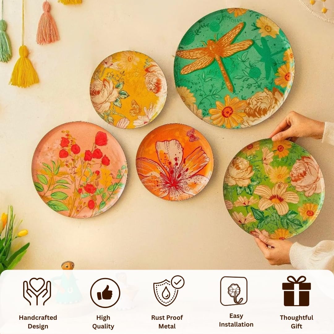 Pastel Blooms Wall Plates-Set of 5