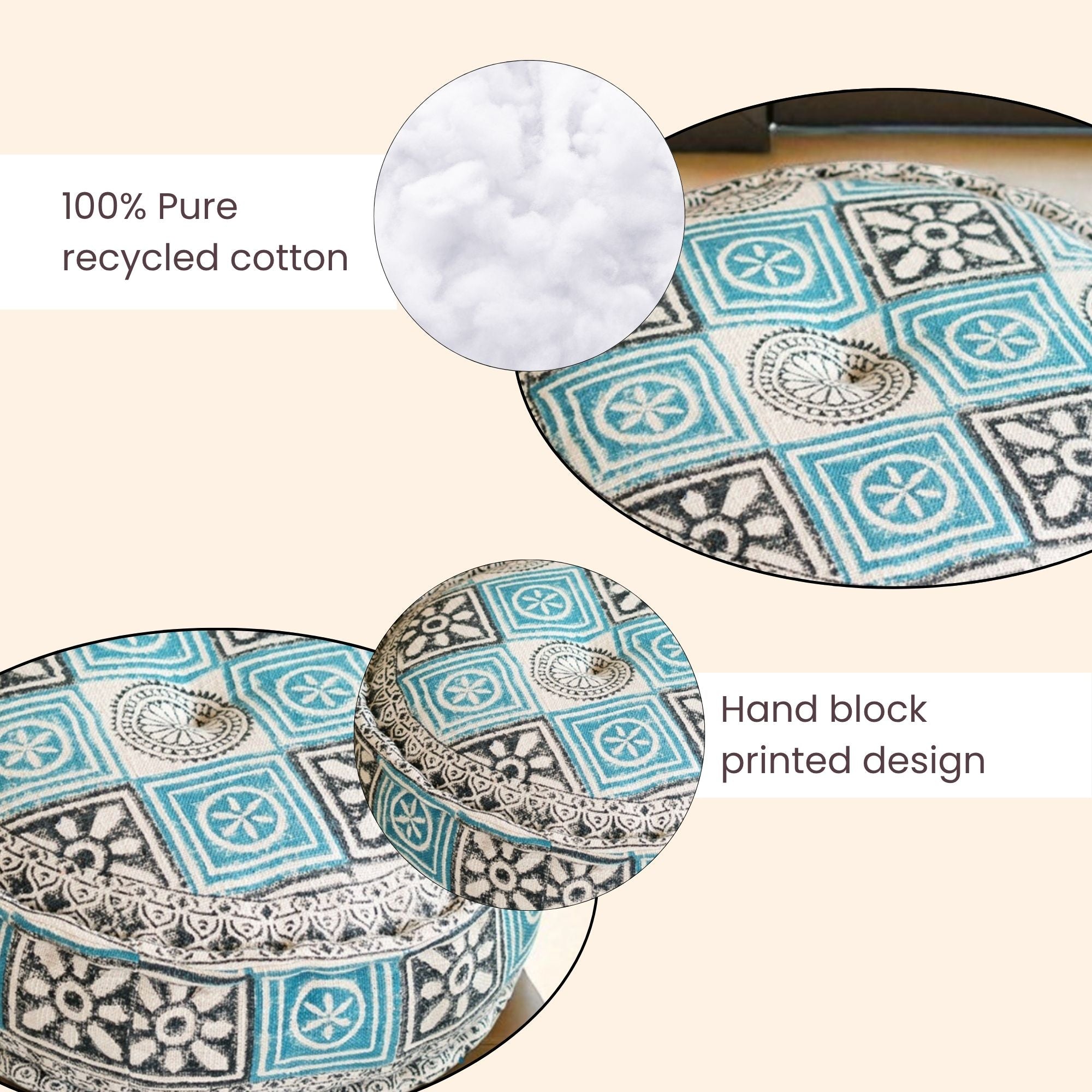 Hand Block Print Round Floor Cushions