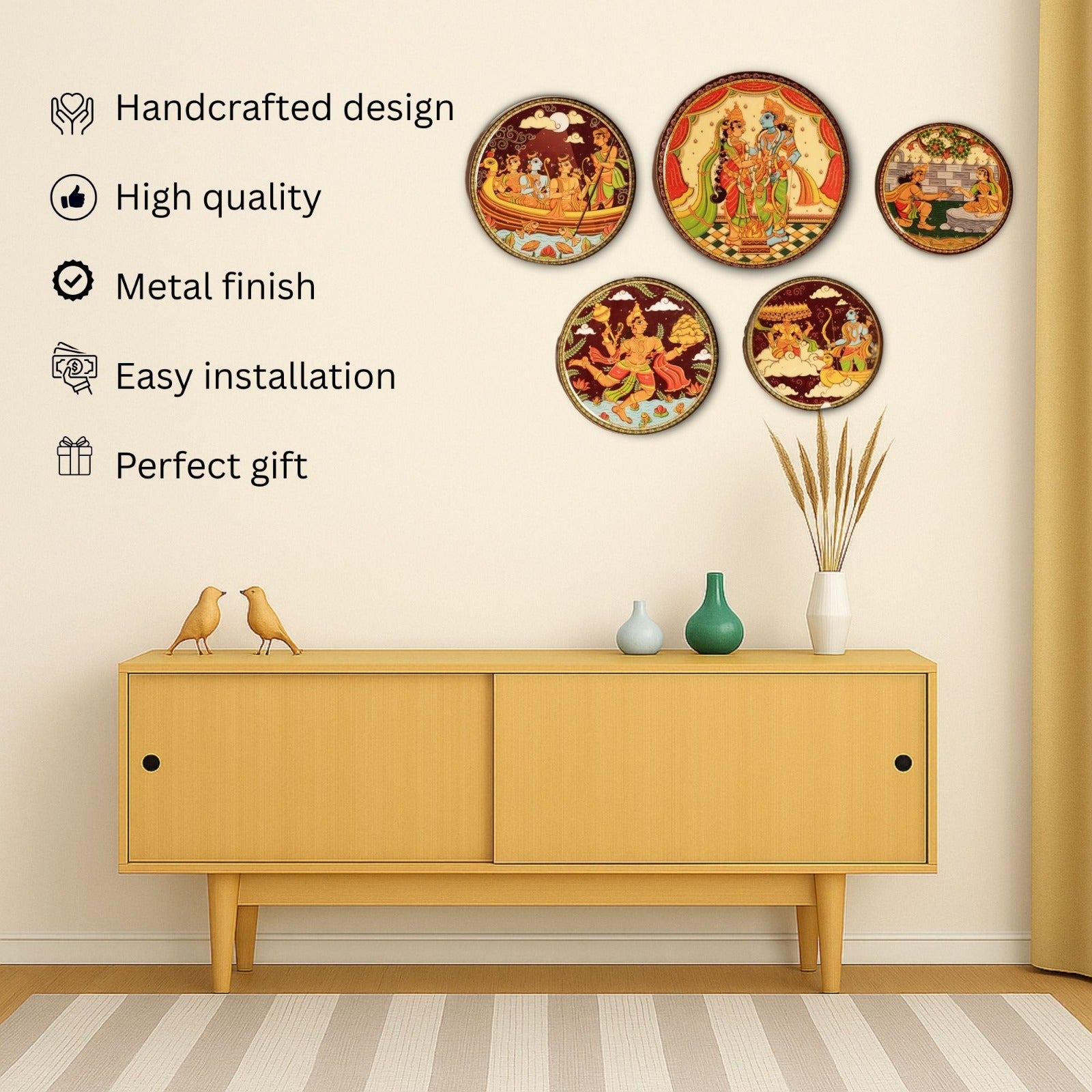 Ramayan Bengal Pattachitra Wall Plates - Set of 5