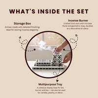 Artistic Bakhoor Set with Incense Holder, Storage and Multipurpose tray - Black