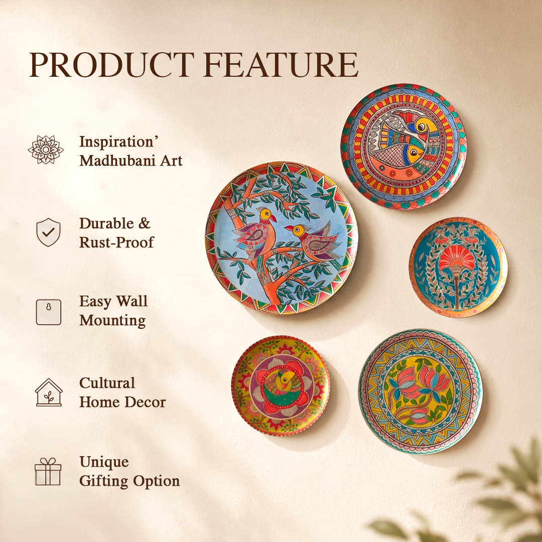 Madhubani Wall Plates- Set of 5