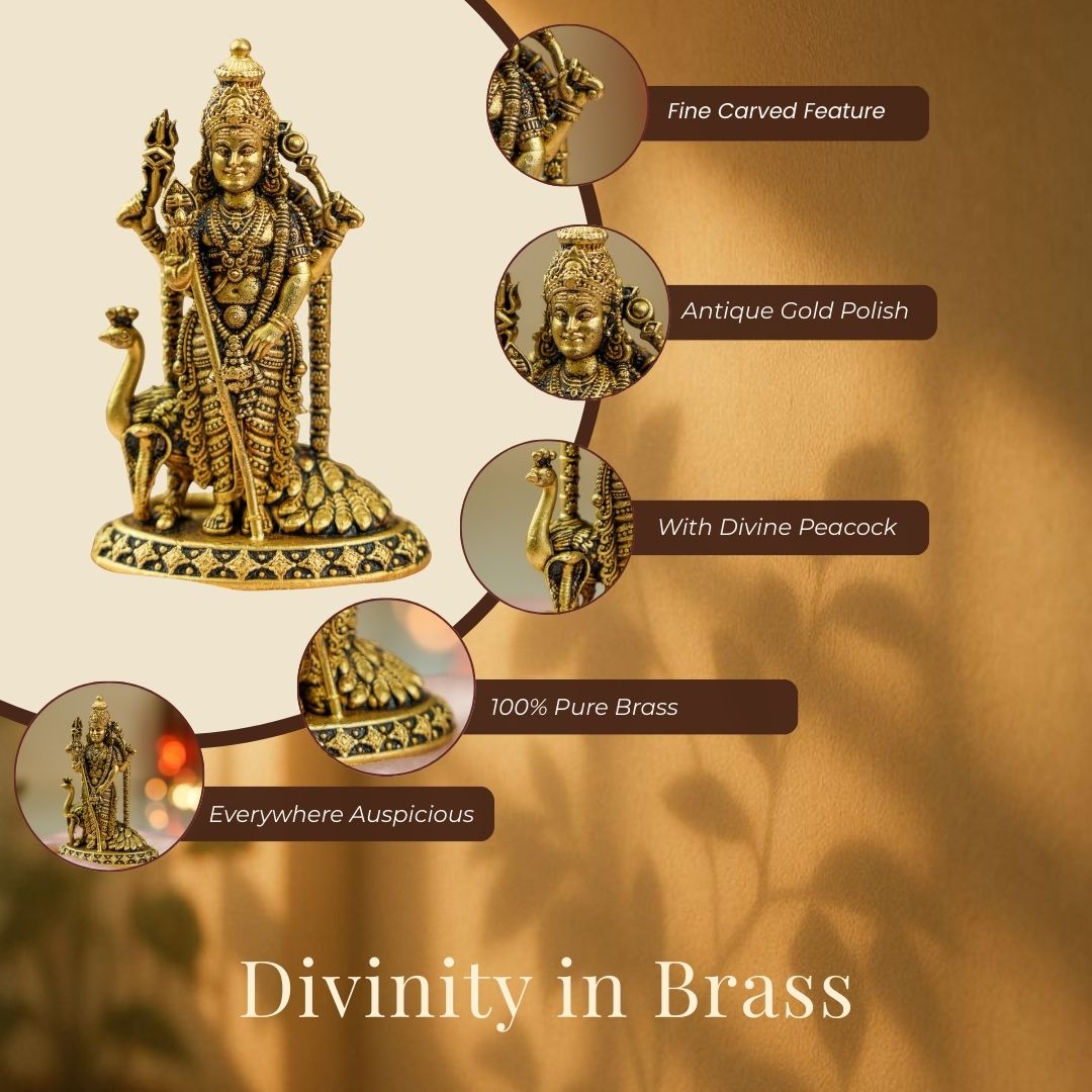Brass Shaktidhara Kartikeya Idol – for Car Dashboard