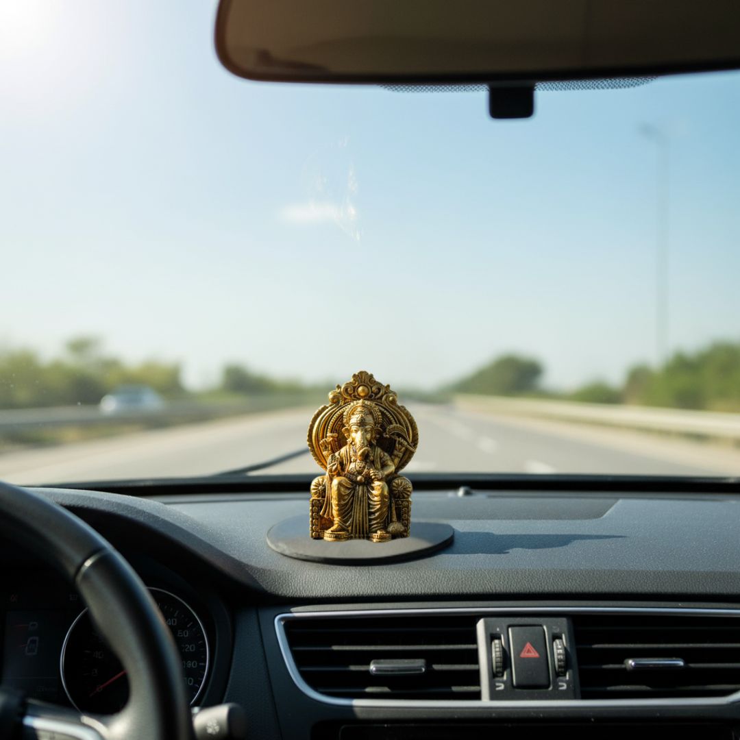 Handmade Brass Ganesha Idol for Car Dashboard | Lalbaugcha Raja Ganpati Murti