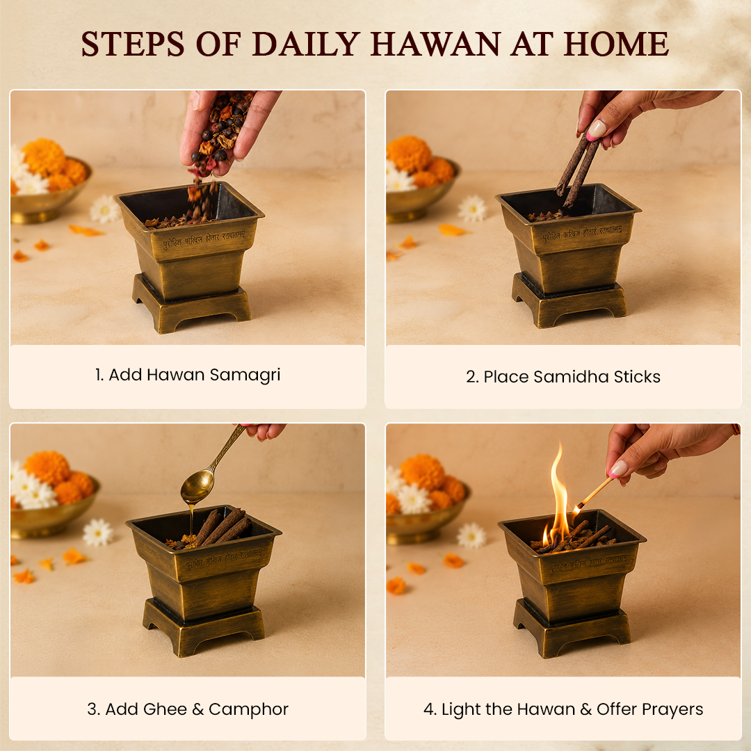 Brass Hawan Kund with Spoon for Vedic Rituals at Home