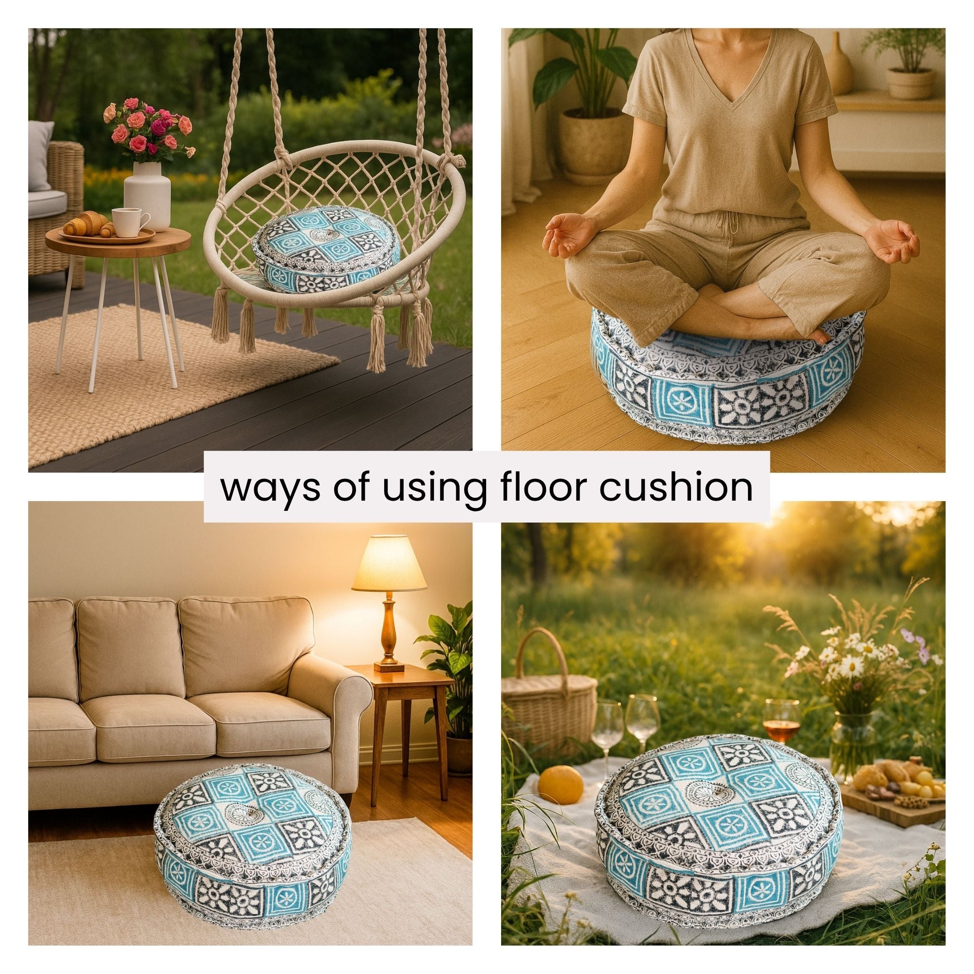 Hand Block Print Round Floor Cushions