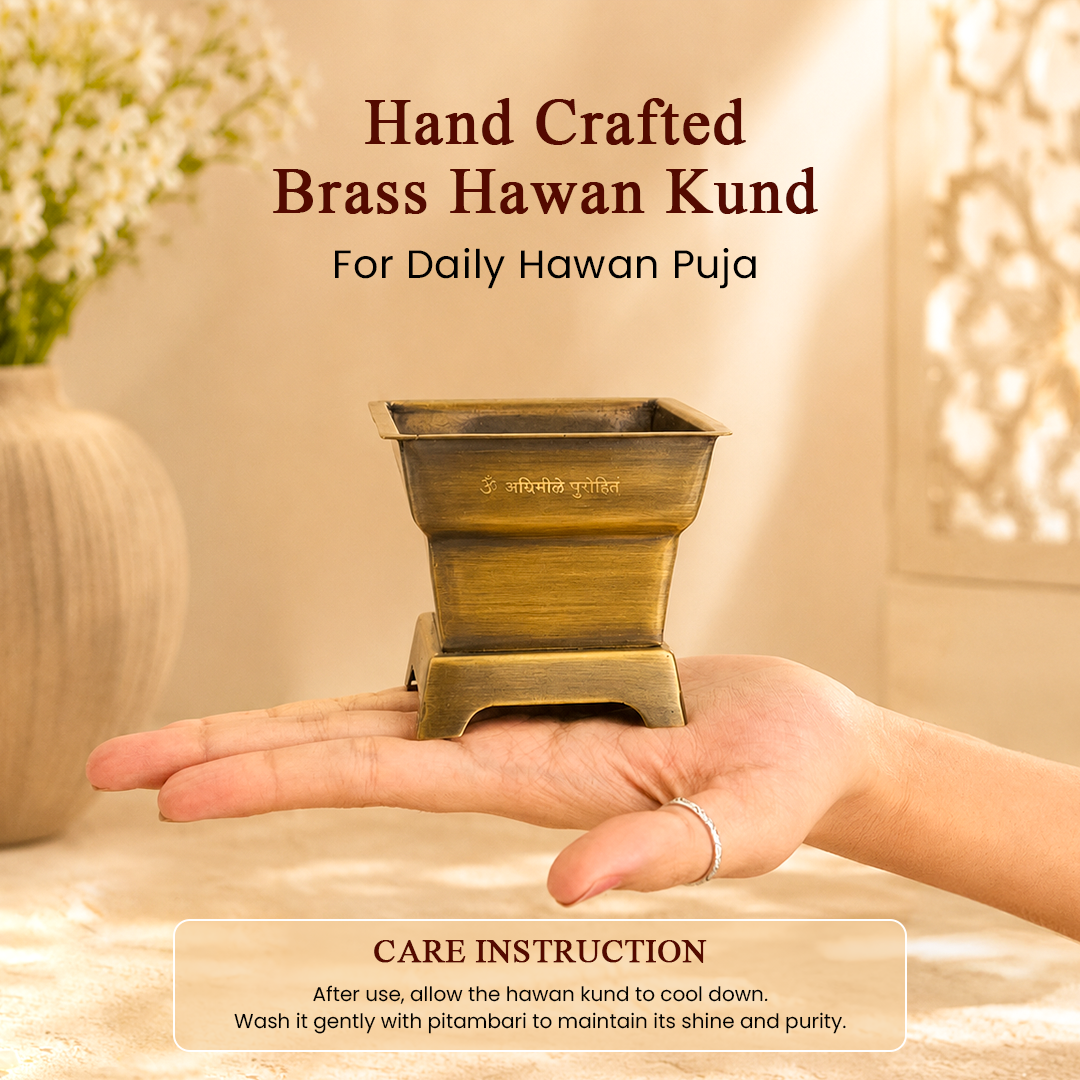 Brass Hawan Kund with Spoon for Vedic Rituals at Home