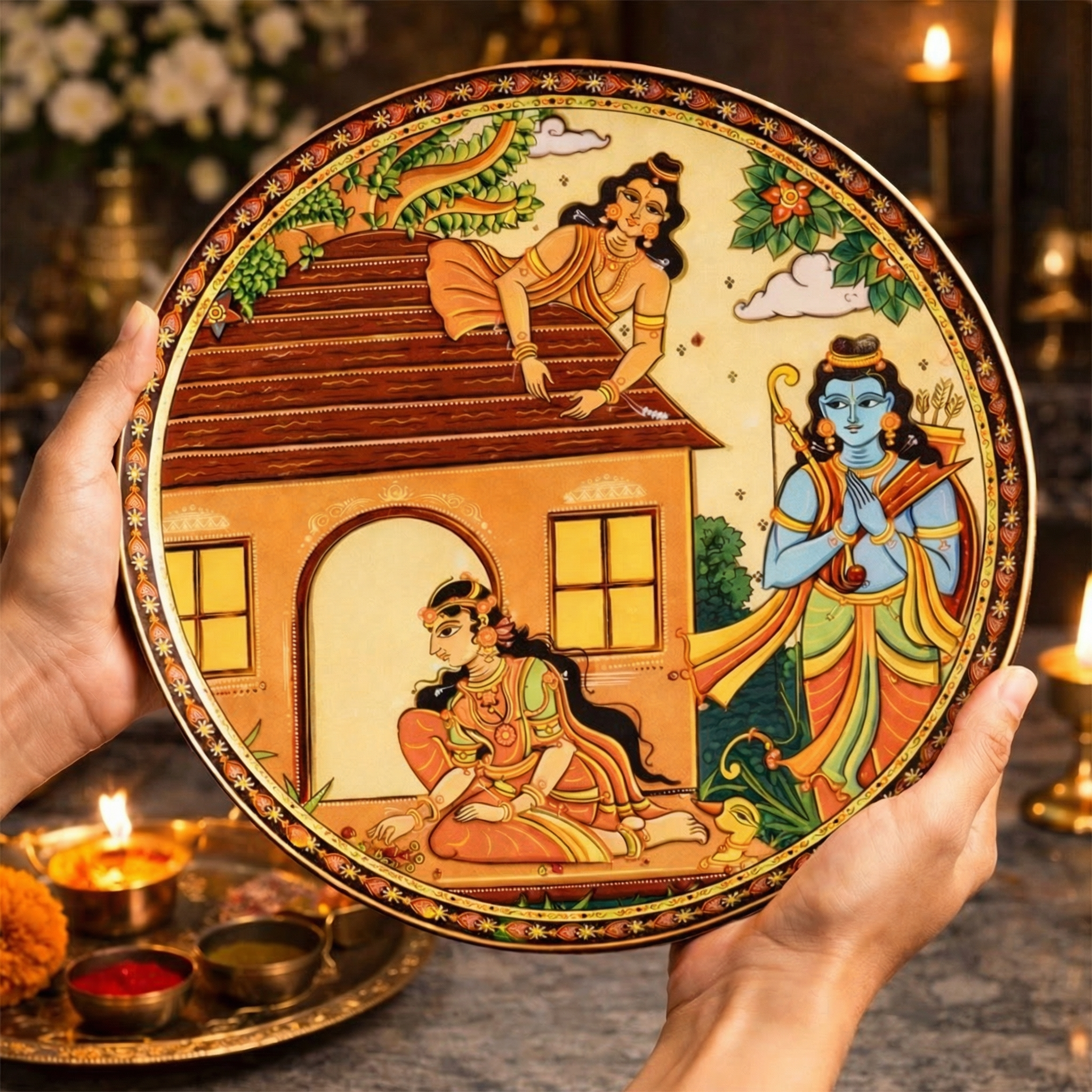 Ramayan Bengal Pattachitra Wall Plates -Set of 9