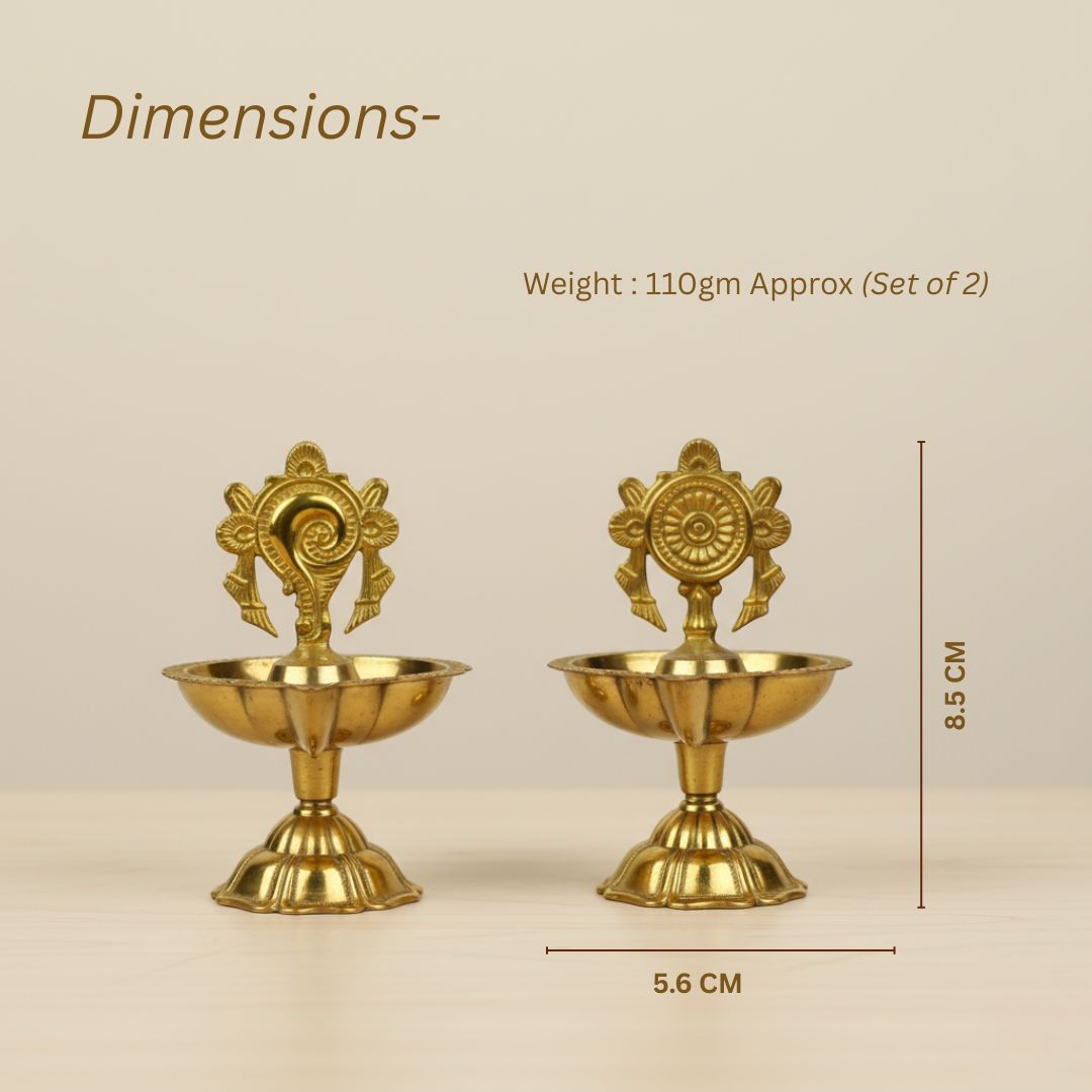 Brass Shankh & Chakra Jyoti Diya-Set of 2