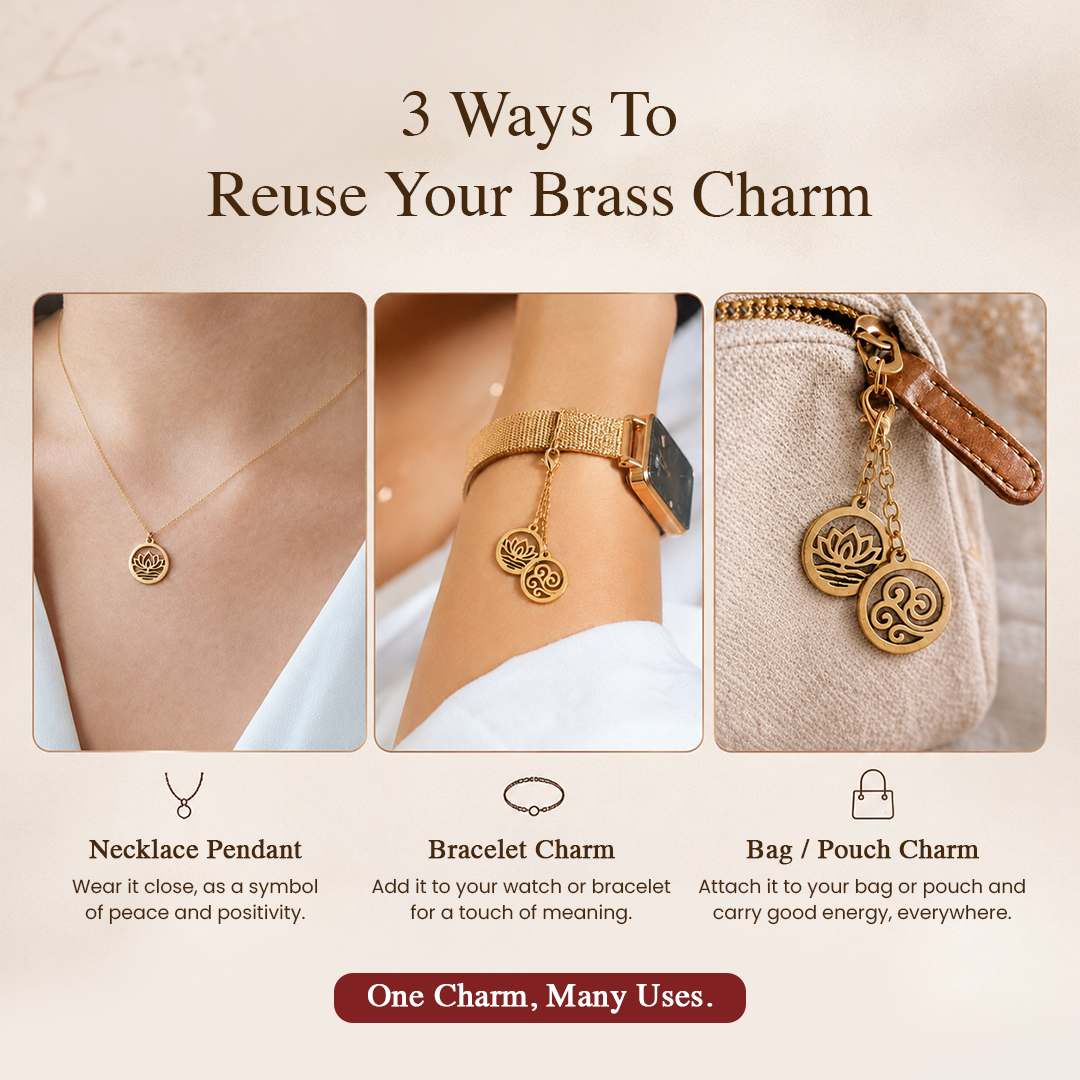 Brass Agni Rakhi & Charms Lumba Bracelet with Set of 2 Sibling Fridge Magnets & Gift Box