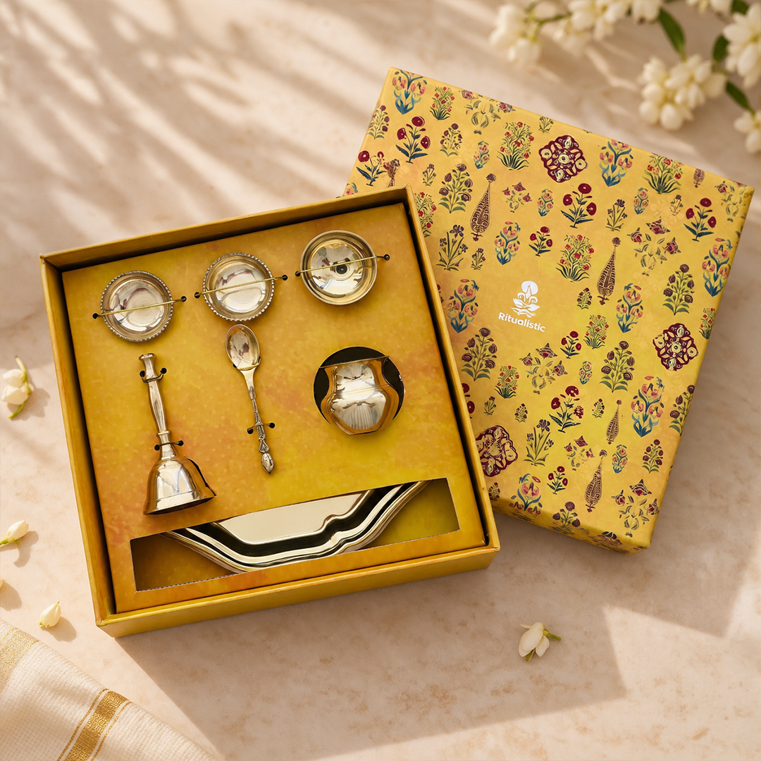 Aaradhya 7-in-1 Brass Pooja Thali-Gift Set