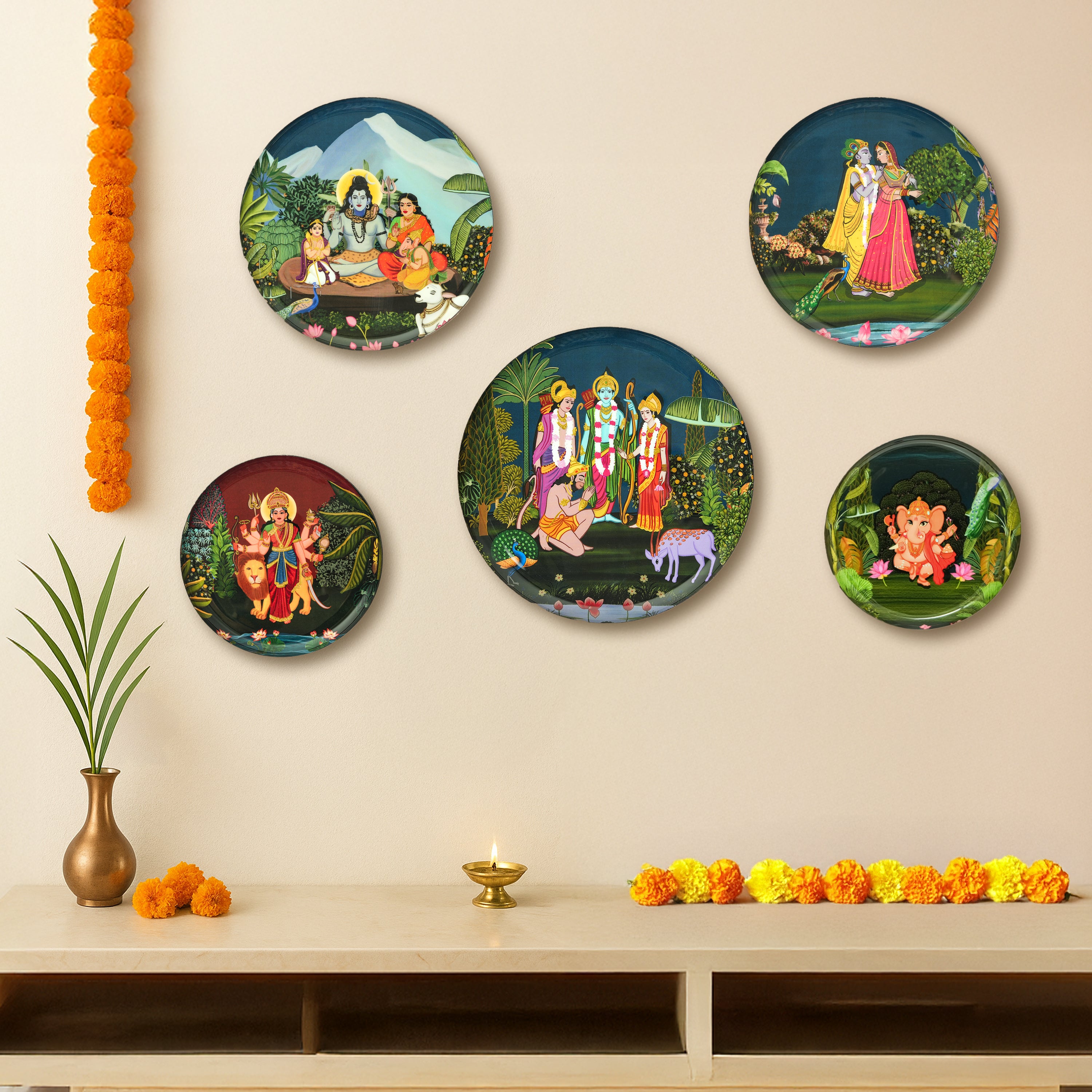 Gods Of India - Set of 5 Wall Plates