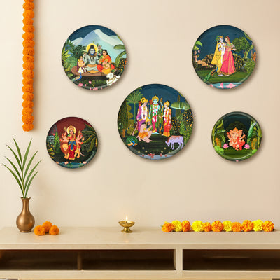 Gods Of India - Set of 5 Wall Plates