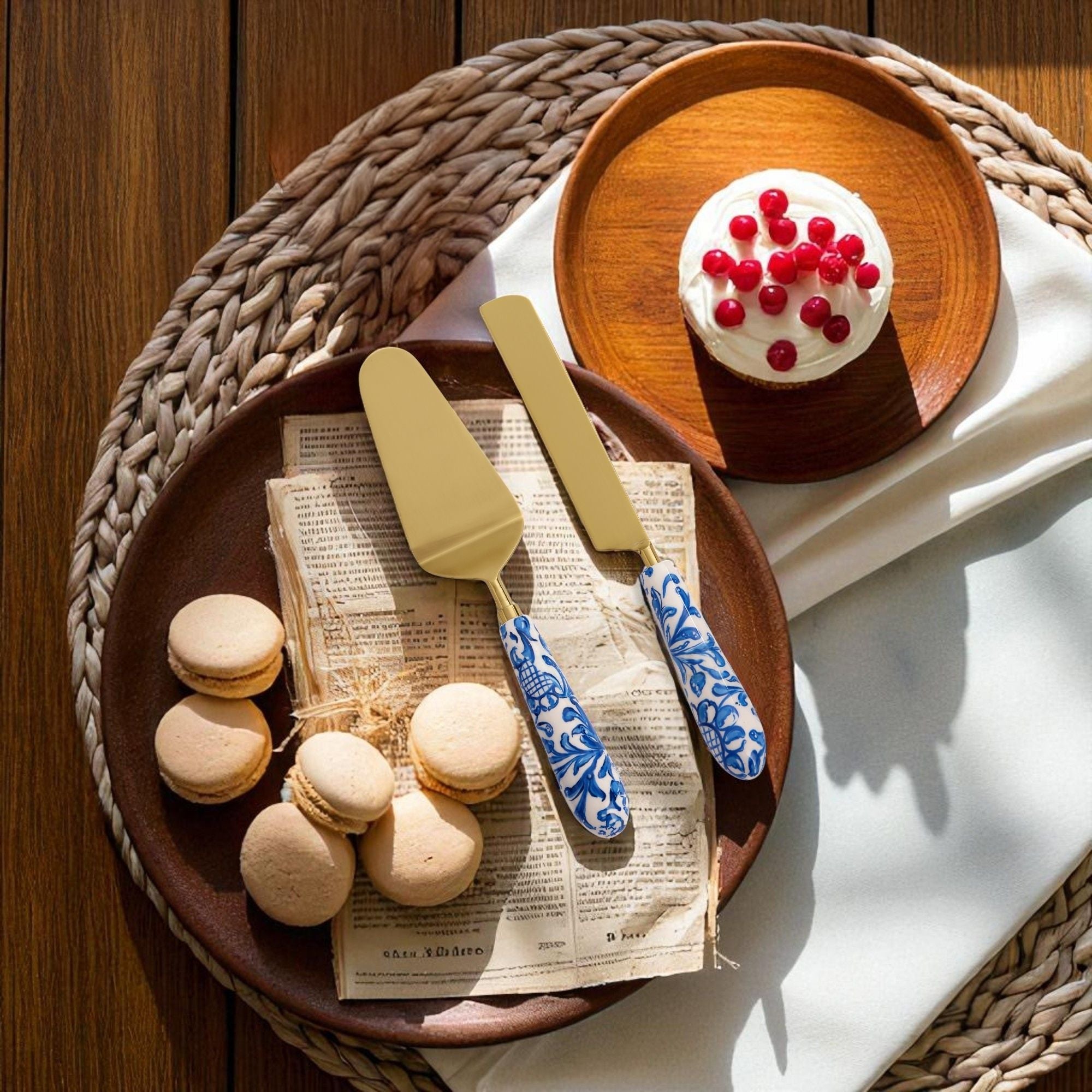 Magnolias Cake Knife and Server -Set of 2