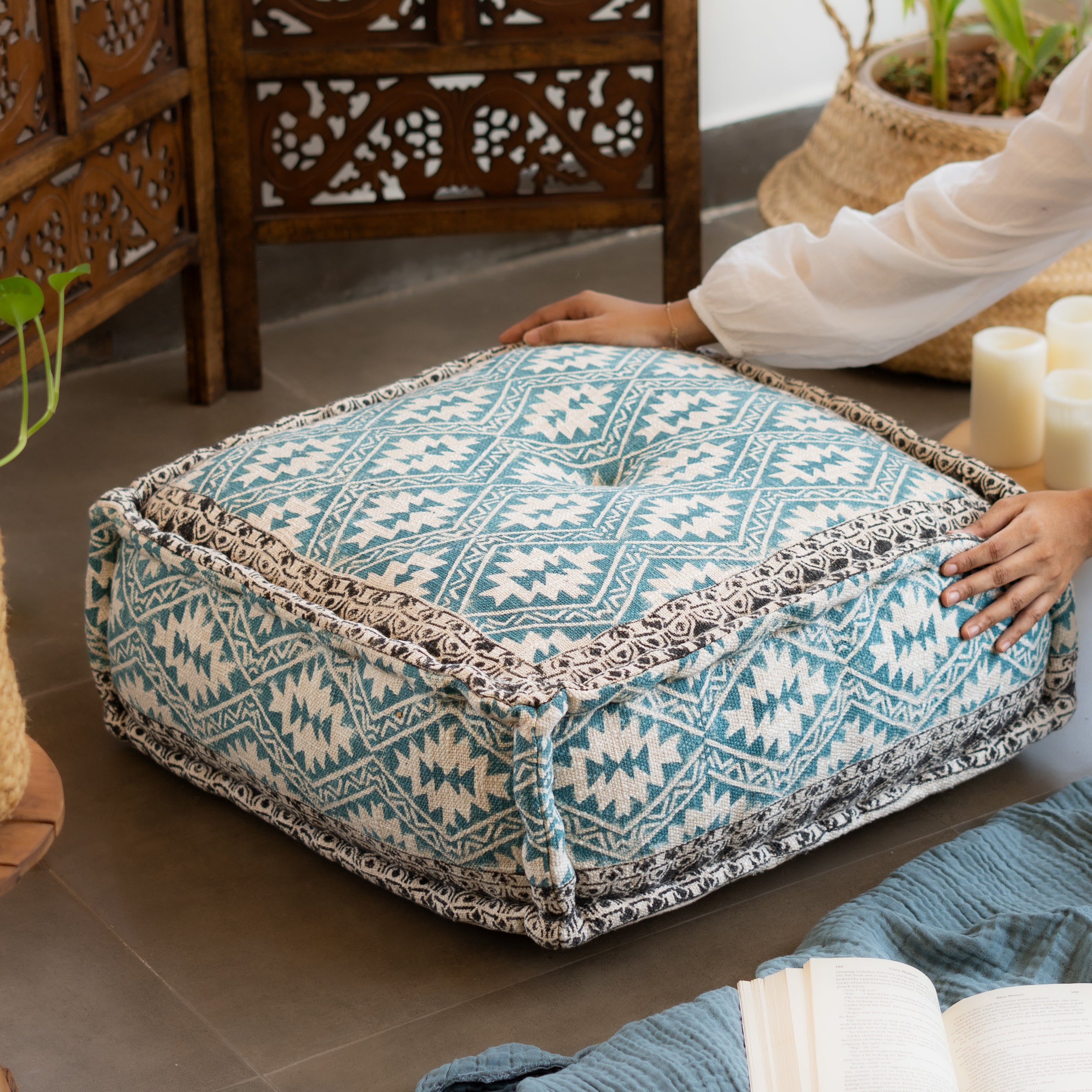 Hand Block Print Square Floor Cushions