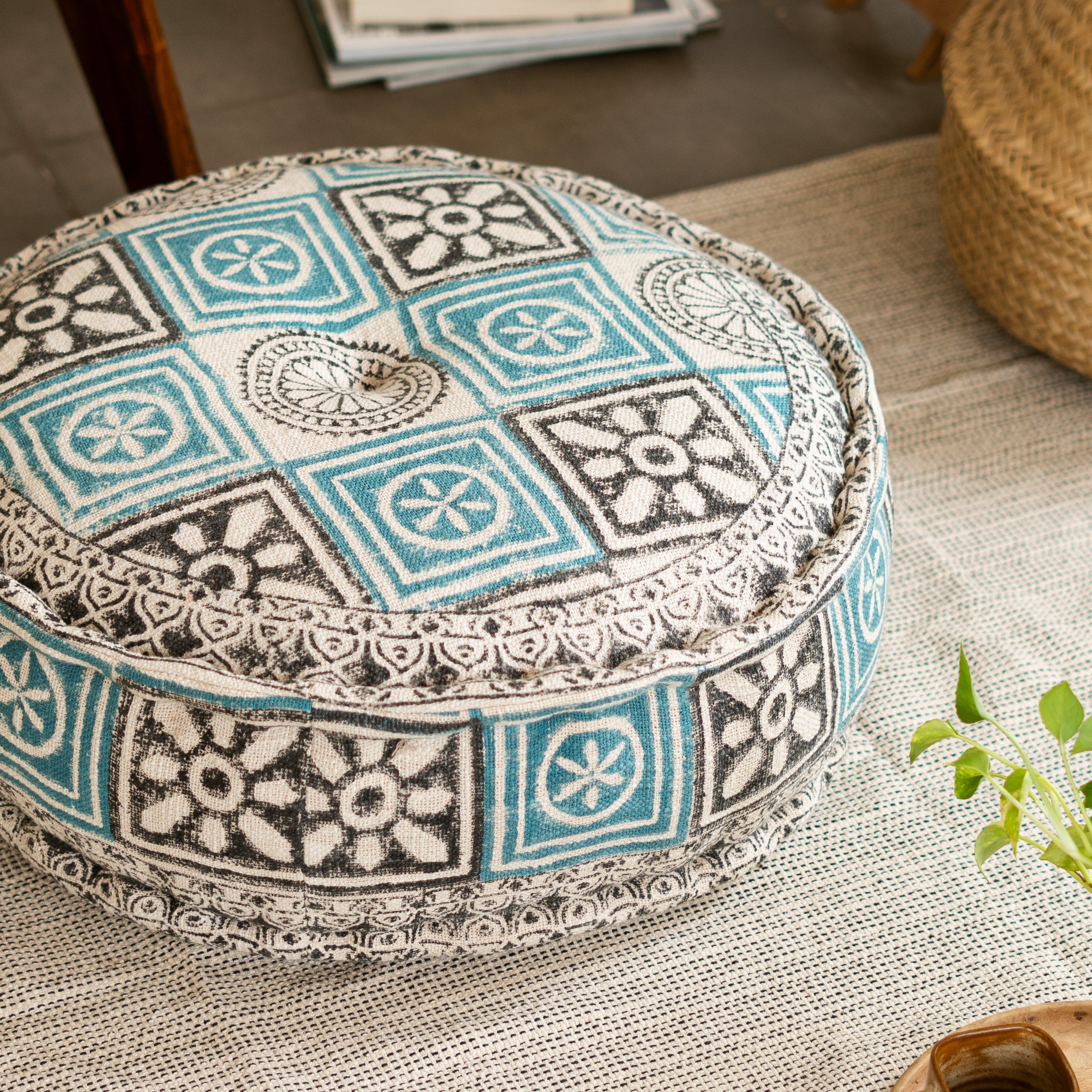 Hand Block Print Round Floor Cushions