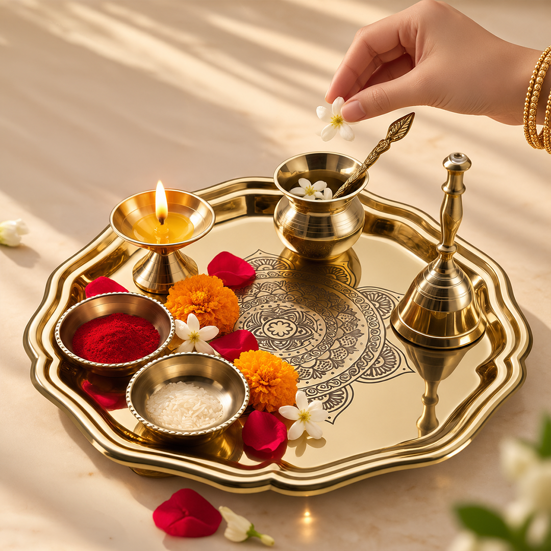 Aaradhya 7-in-1 Brass Pooja Thali-Gift Set