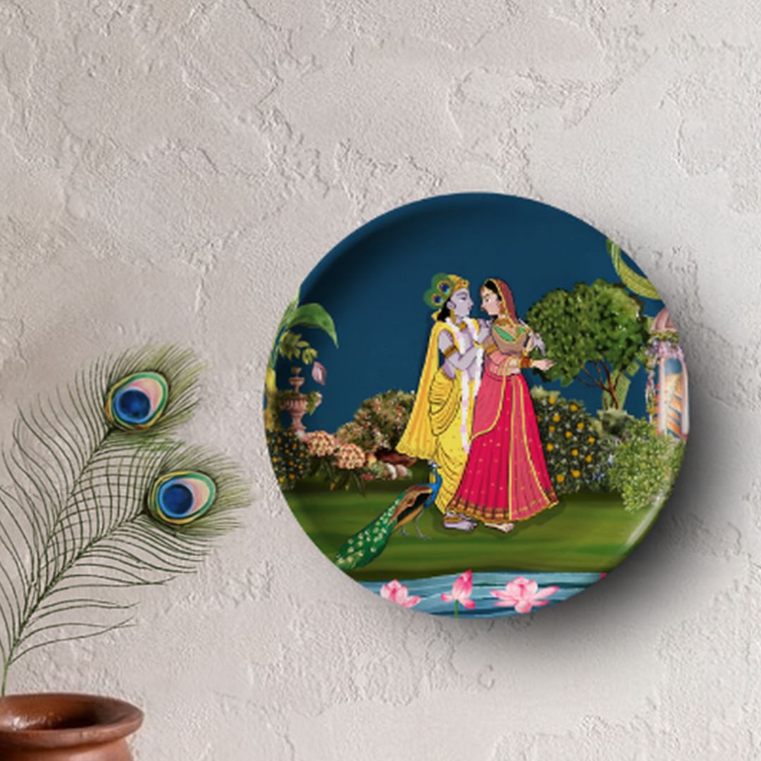 Radha-Krishna Wall Plate with Wooden Stand