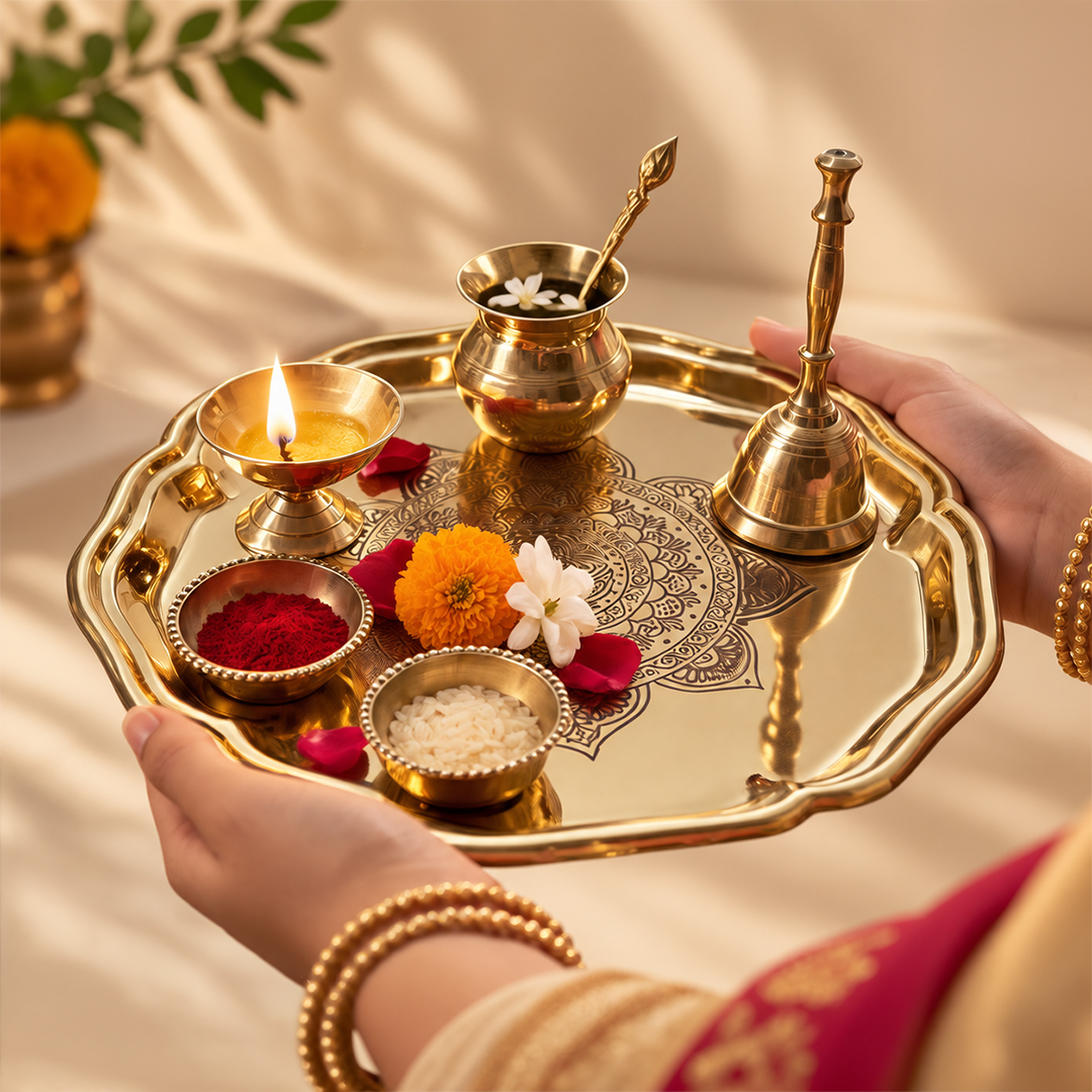 Aaradhya 7-in-1 Brass Pooja Thali-Gift Set