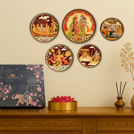 Ramayan Bengal Pattachitra Wall Plates - set of 5