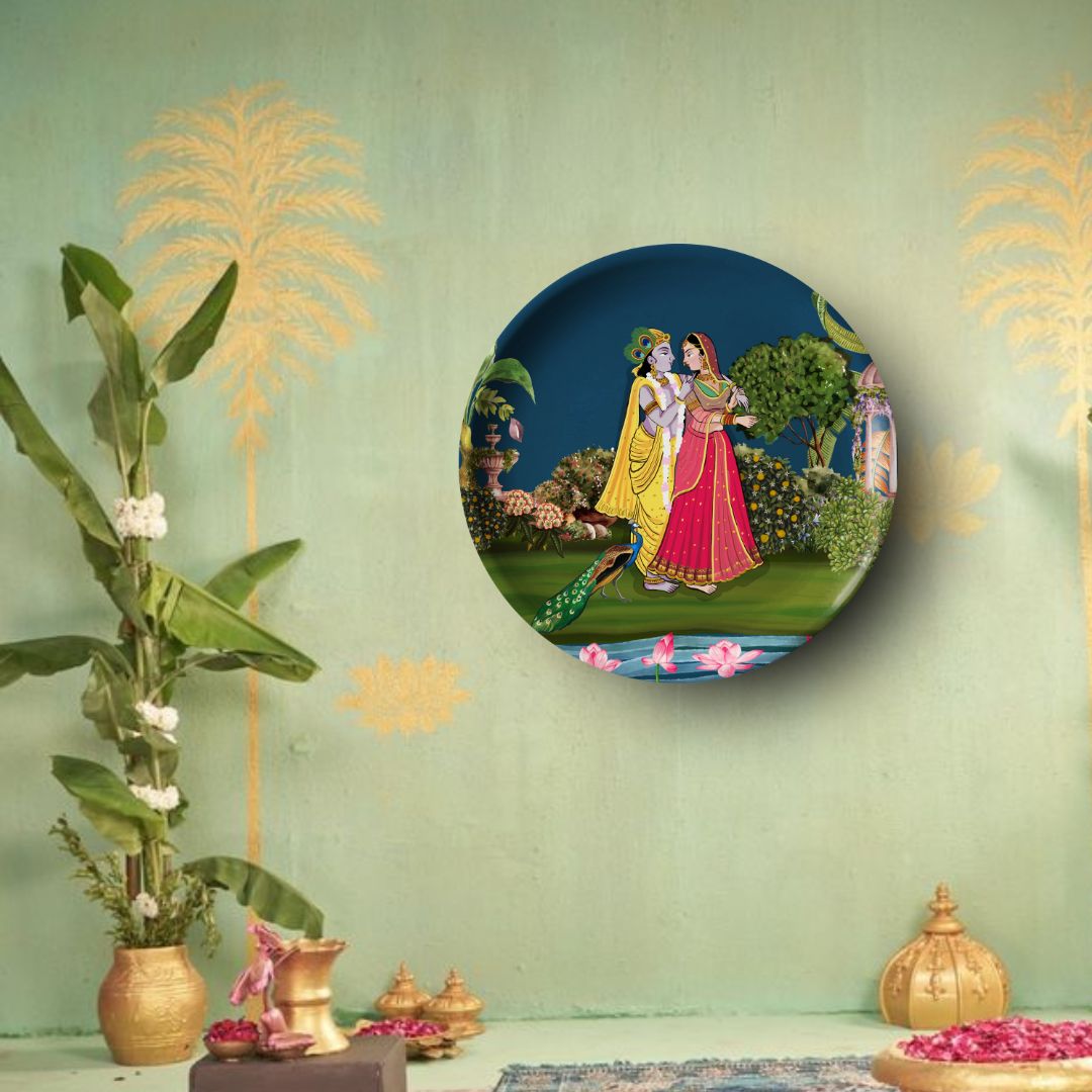 Radha-Krishna Wall Plate with Wooden Stand