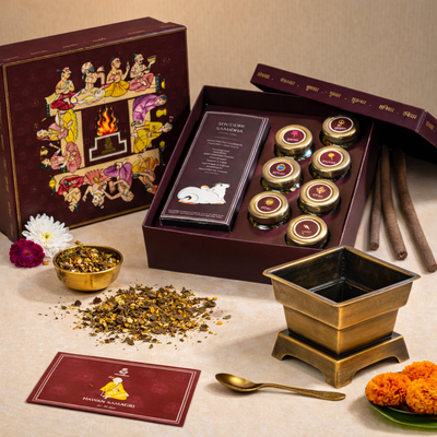 Hawan Samagri 8-in-1 Monthly Ritual Box – 7 Days of Devotion & Divine Energy with Organic Samidha Sticks (20gms each)