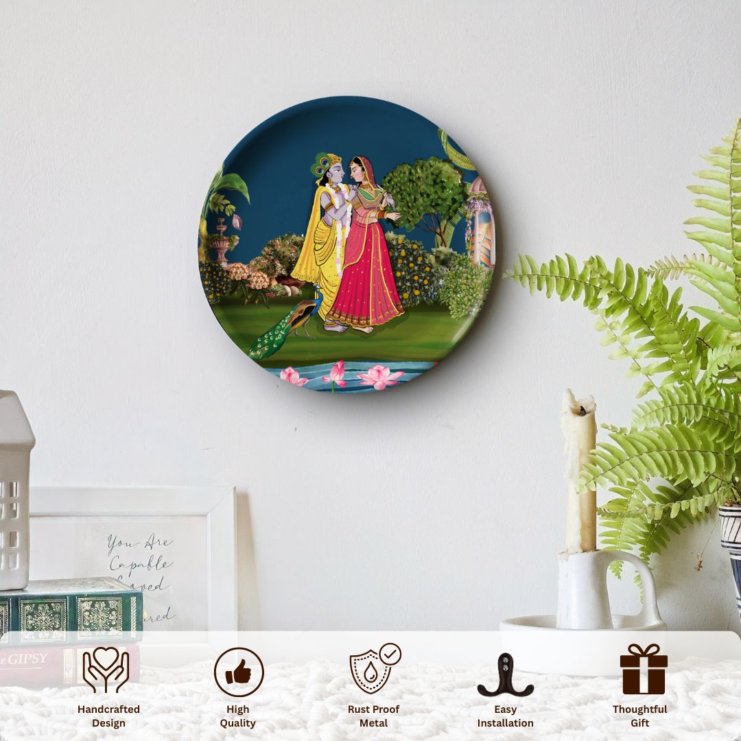 Radha-Krishna Wall Plate with Wooden Stand