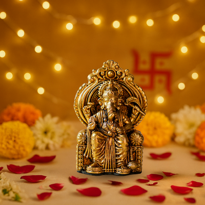Handmade Brass Ganesha Idol for Car Dashboard | Lalbaugcha Raja Ganpati Murti