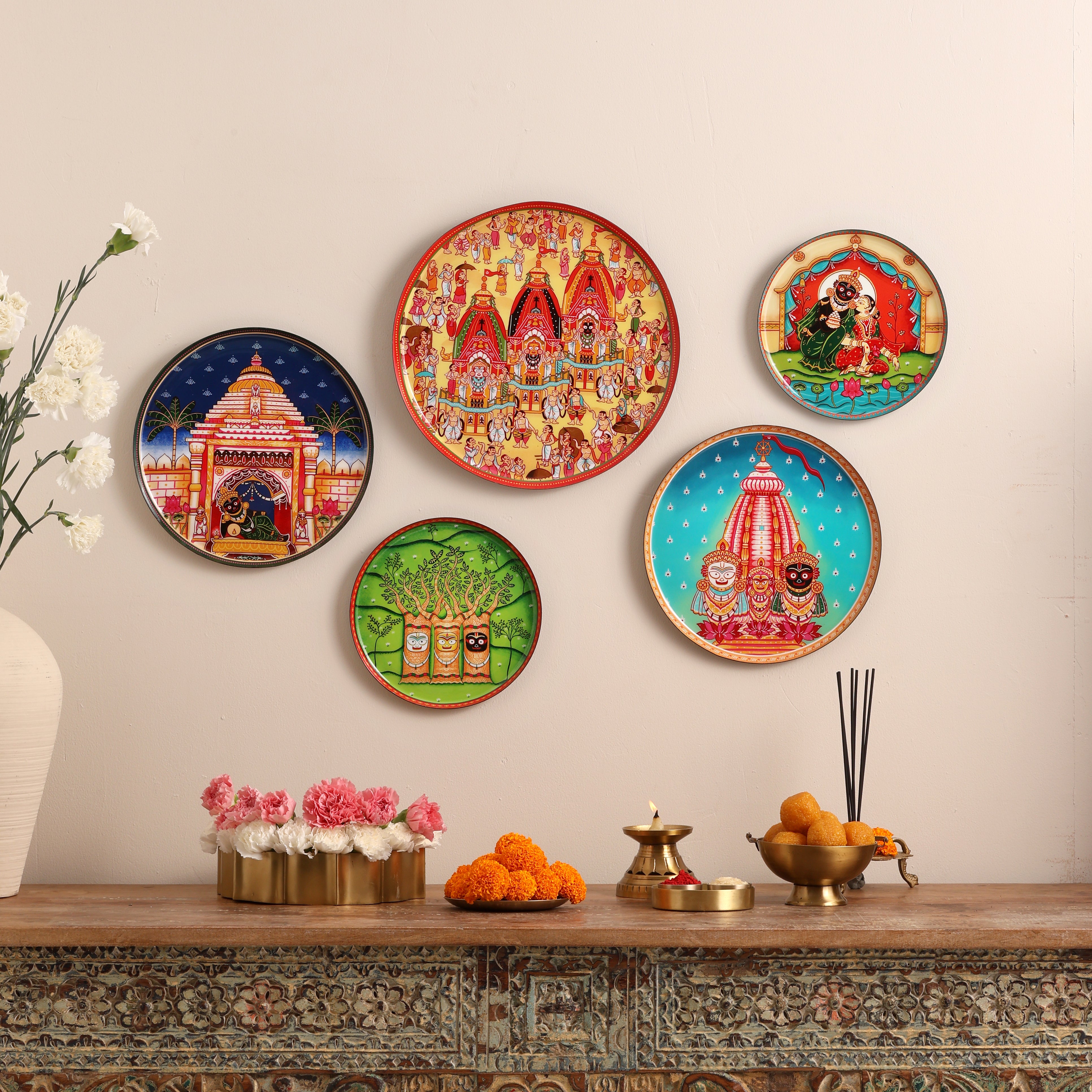 Lord Jagannath Rath Yatra Wall Plates-Set of 5