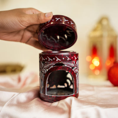 Neerja Maroon Hand Carved Lotus Soapstone Burner Diffuser