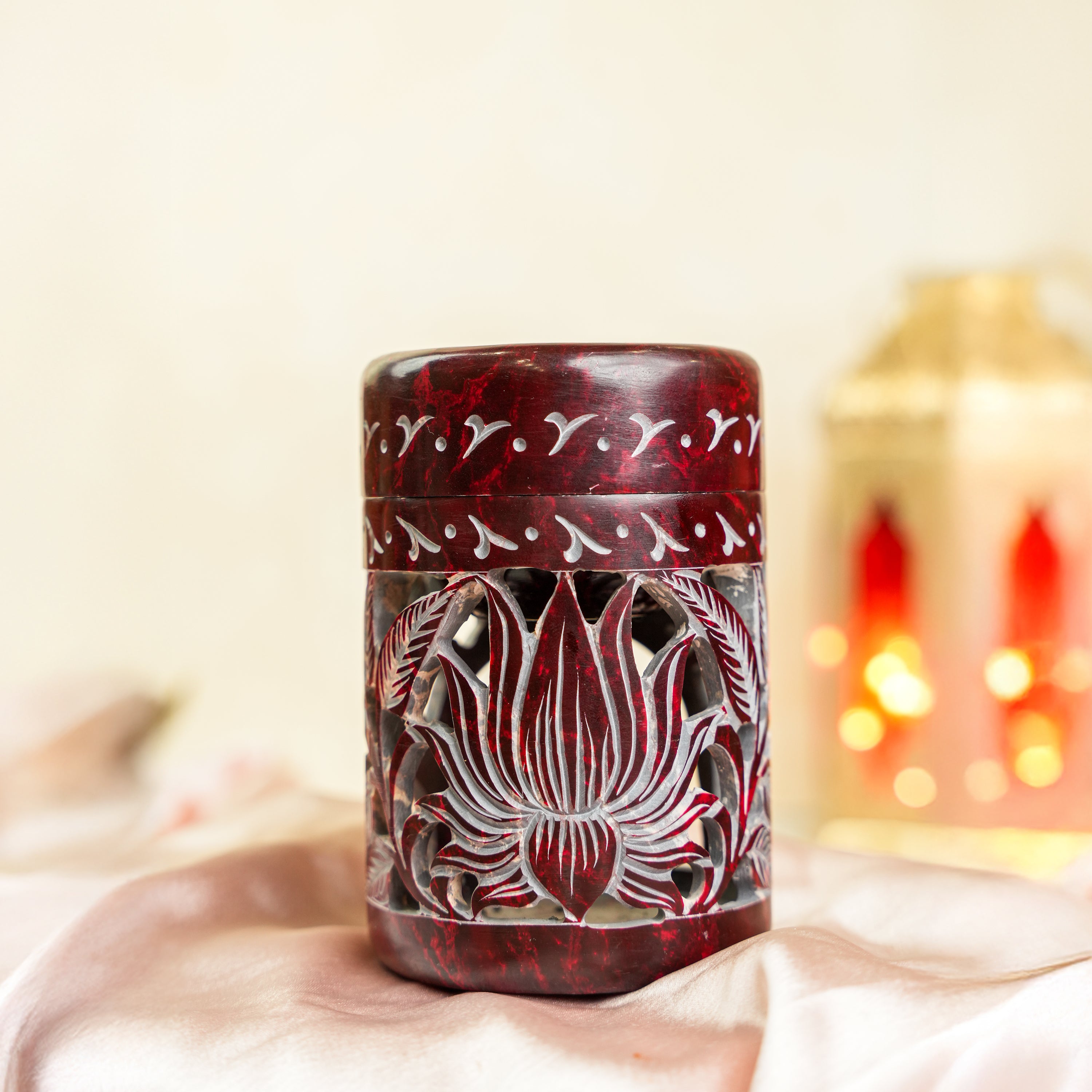 Neerja Maroon Hand Carved Lotus Soapstone Burner Diffuser
