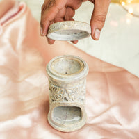 Gulzar White Flower Hand-carved Soapstone Burner Diffuser