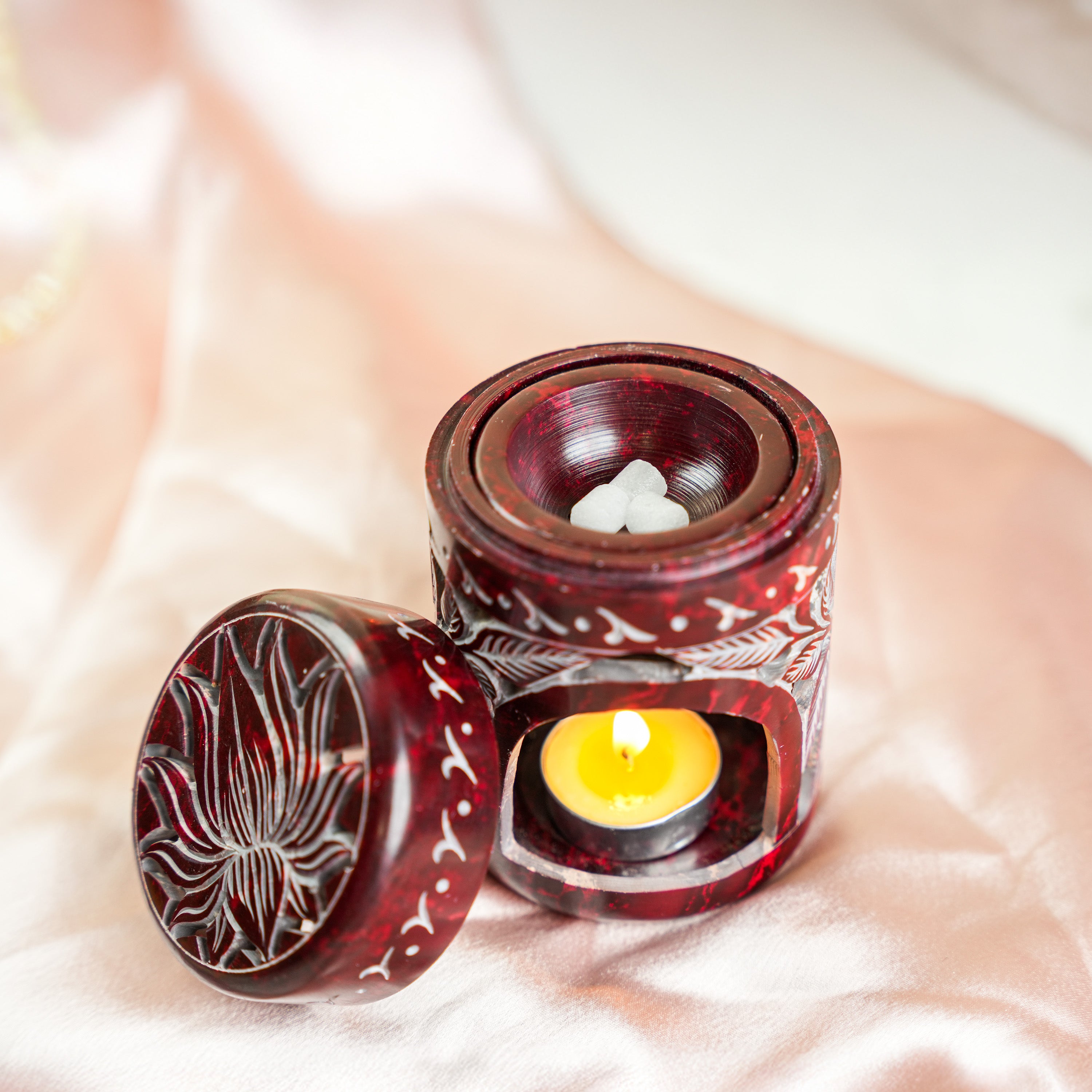 Neerja Maroon Hand Carved Lotus Soapstone Burner Diffuser