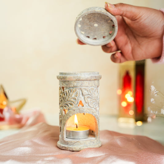 Gulzar White Flower Hand-carved Soapstone Burner Diffuser